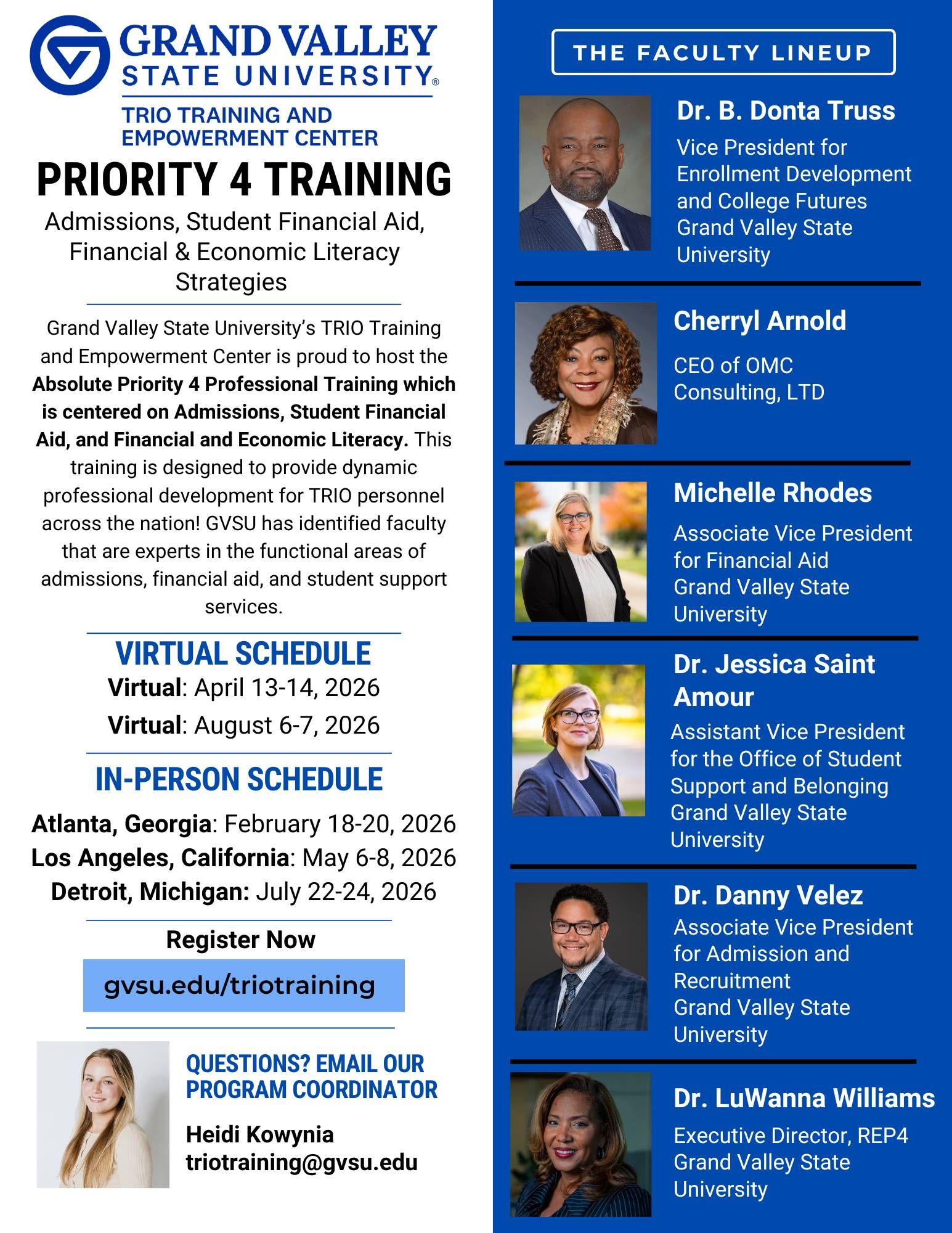 All Priority 4 Dates as well as descriptions of each faculty member